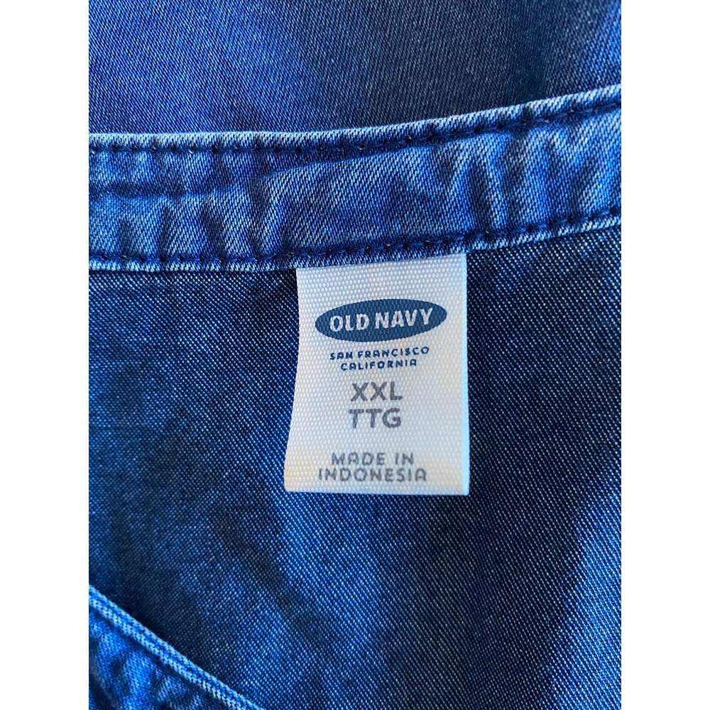Old Navy Chambray Denim Shirt Dress Sz XXL Blue Ruffle Button Front Boho Western - Picture 4 of 6